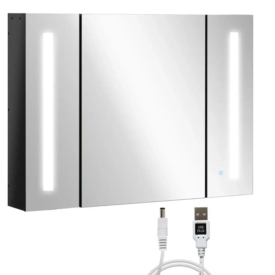 Kleankin - LED Lighted Medicine Cabinet with Mirror, 35.5"W x 25.5"H Wall Mounted Bathroom Cabinet w