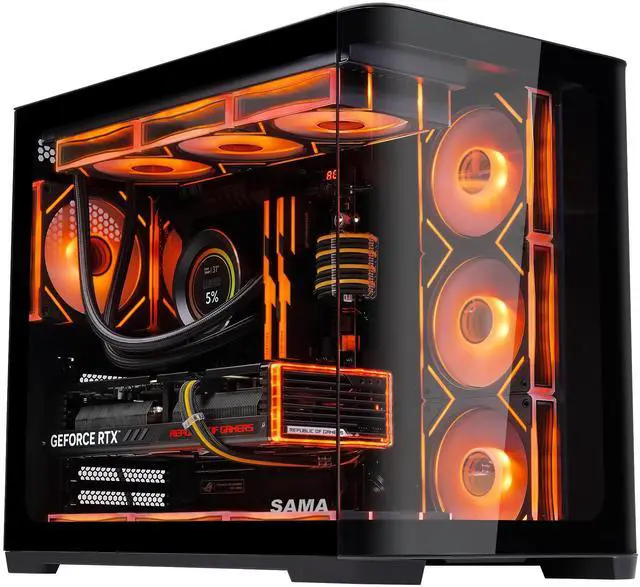 SAMA 2851 ATX Mid-Tower PC Gaming Case, High-Airflow, Sturdy Curved Tempered Glass Front, 4 ARGB