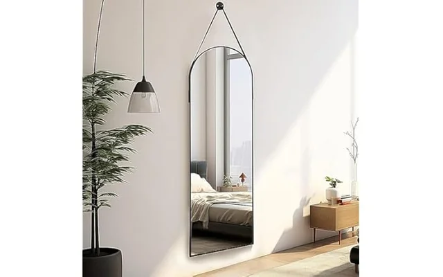 Otlsh Arched Mirror, 16"x48" Hanging Mirror with Leather Strap, Full Length, Wall Mounted Arch - Bl