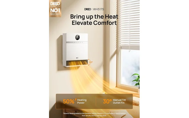 Dreo Smart Wall Heater, IP24 Electric PTC Space Heaters for Indoor Use, 30° Oscillation, Adjustable